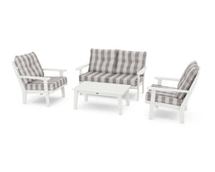 Lakeside 4-Piece Deep Seating Set in Vintage White / Buffalo Plaid Grey Mist