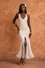 Creamy White Tassel Fringe Crochet Dress