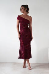 Rochelle Off The Shoulder Midi Dress Wine | Wedding Guest Dress | Off Shoulder | Midi | Oh Hello Clothing