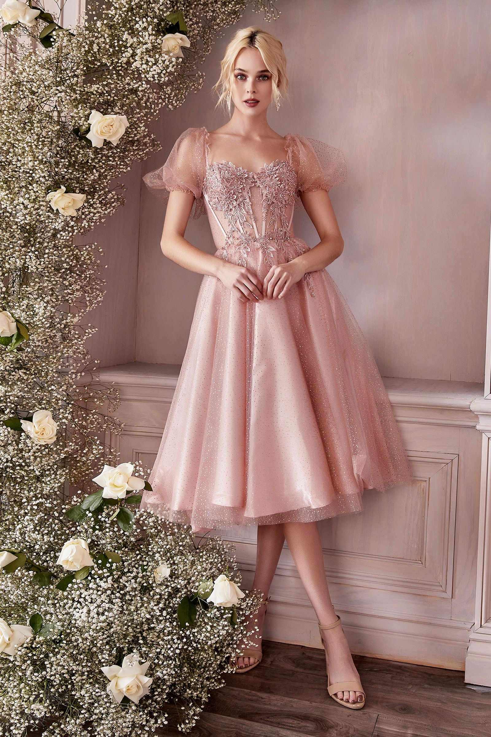 Cocktail Dresses Sequin Corset Midi Glitter Cocktail Dress Rose Gold