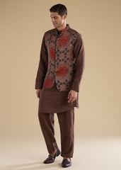 Rust Ajrakh Printed Kurta Jacket Set