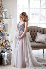 sequin-maternity-dresses-baby-shower-gowns-with-tulle-skirt