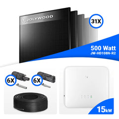 PV Komplettset 15 kWp – 30x Jolywood 500W Full Black & GoodWe GW15K-ET-20 mit Speicheroption