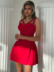 SHEIN DRESS Aloruh Women Solid Color Hollow - Out Red C2A - PINK SHOP EG