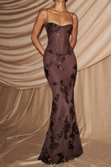 Brown 3D Floral Fishtail Gown
