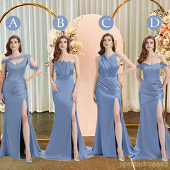 Mismatched Mermaid Slate Blue Sexy Elegant Mermaid Long Bridesmaid Dresses, BD3397