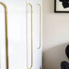 Long "Curve" Brushed Brass Unlacquered Cabinet Drawer Pulls and Closet Handles - Forge Hardware Studio