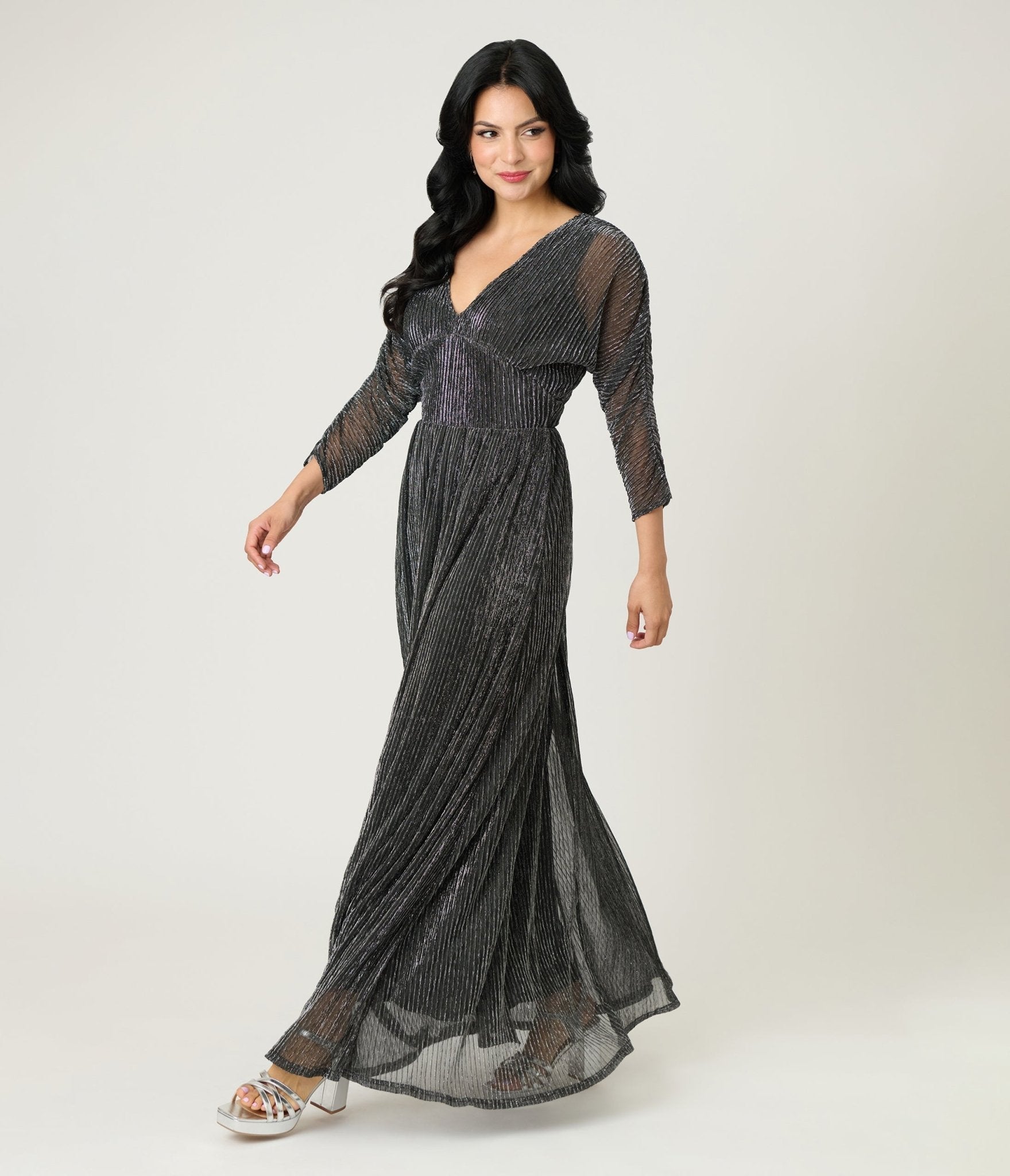Smak Parlour Black & Silver Shimmer Maxi Dress - Unique Vintage - Womens, DRESSES, MAXI