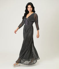 Smak Parlour Black & Silver Shimmer Maxi Dress - Unique Vintage - Womens, DRESSES, MAXI