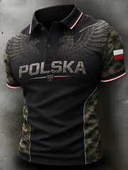 Męska koszulka polo z krótkim rękawem, w stylu wojskowym, z nadrukiem orła
