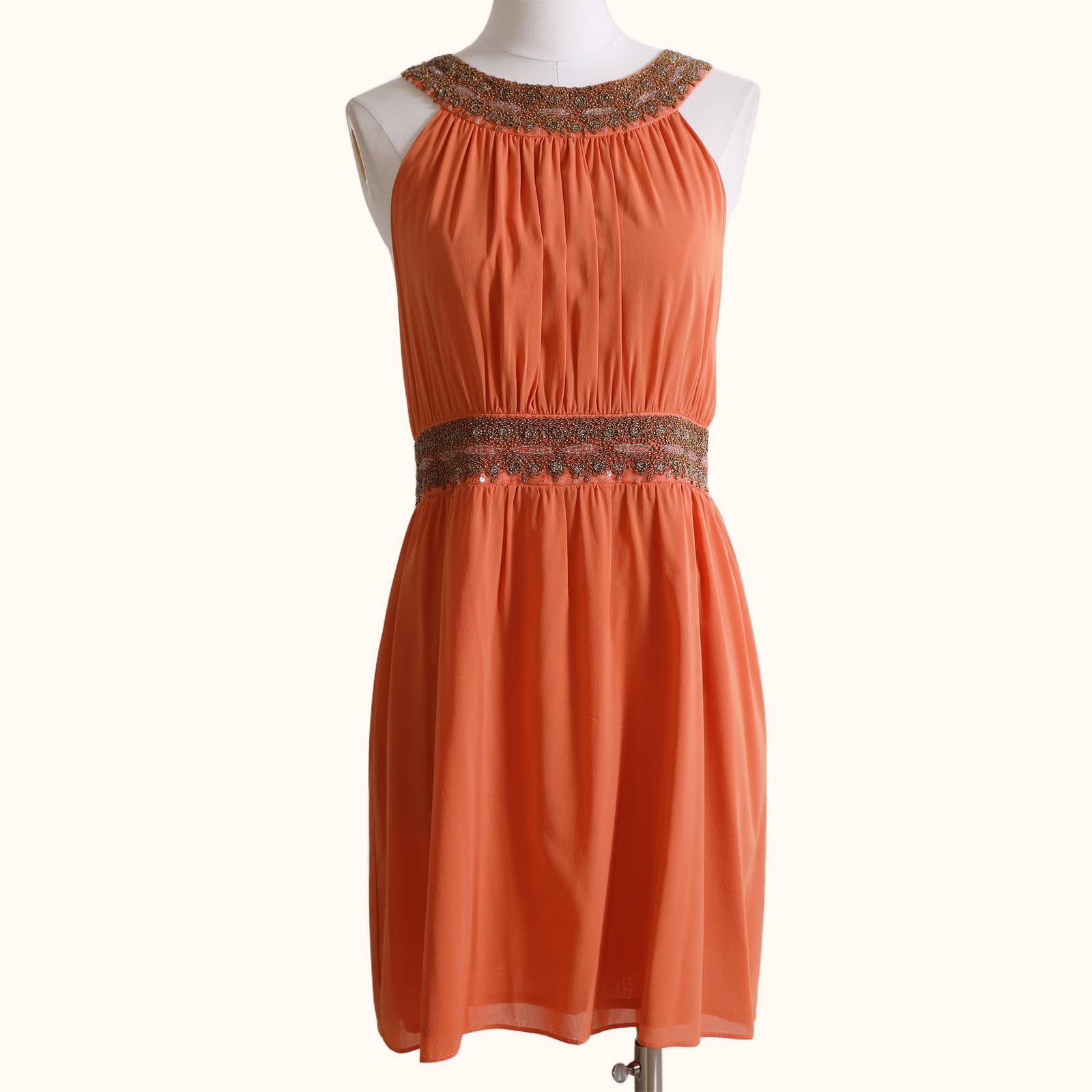ALICE+OLIVIA Orange Beaded Sleeveless Silk Mini Dress