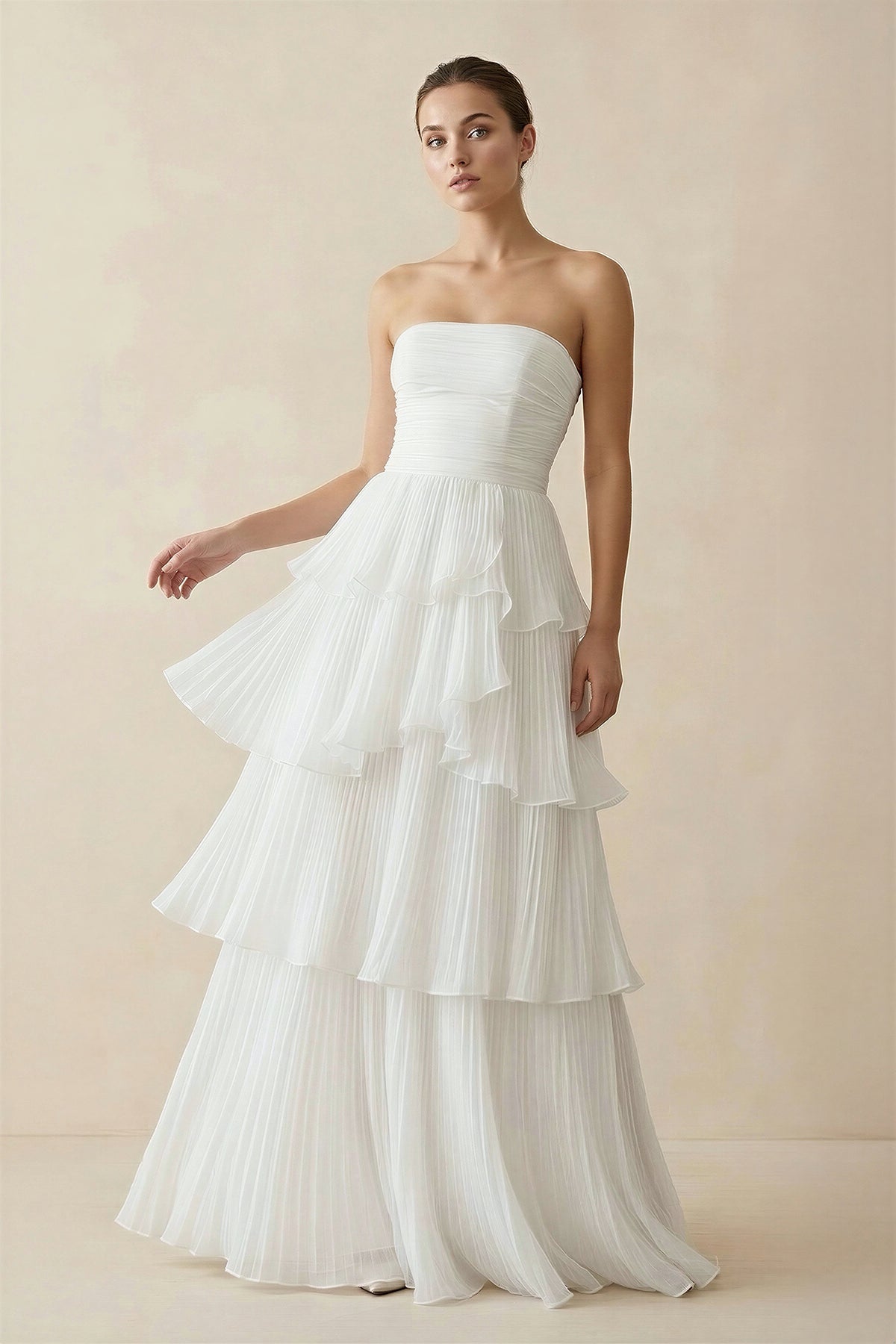 Cute A - Line Chiffon Strapless Tiered Wedding Dresses – Wedding Dresses by KissProm | Available at KissProm