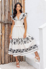 Ena Embroidered Ruffled Midi Dress