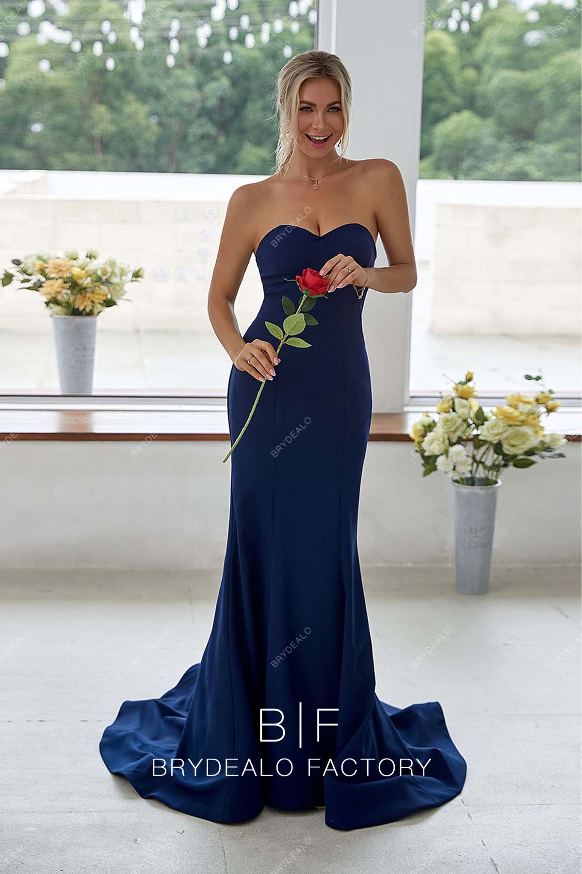 sweetheart neck long simple bridesmaid dress
