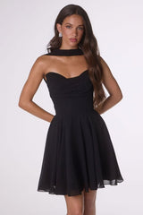 Ella Mini Dress - A-line Strapless Chiffon Cocktail Dress With Scarf