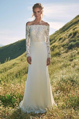 Tadashi Shoji - Scalloped Lace Bodice Off Shoulder Gown Wedding Dresses 0 / Ivory/Petal