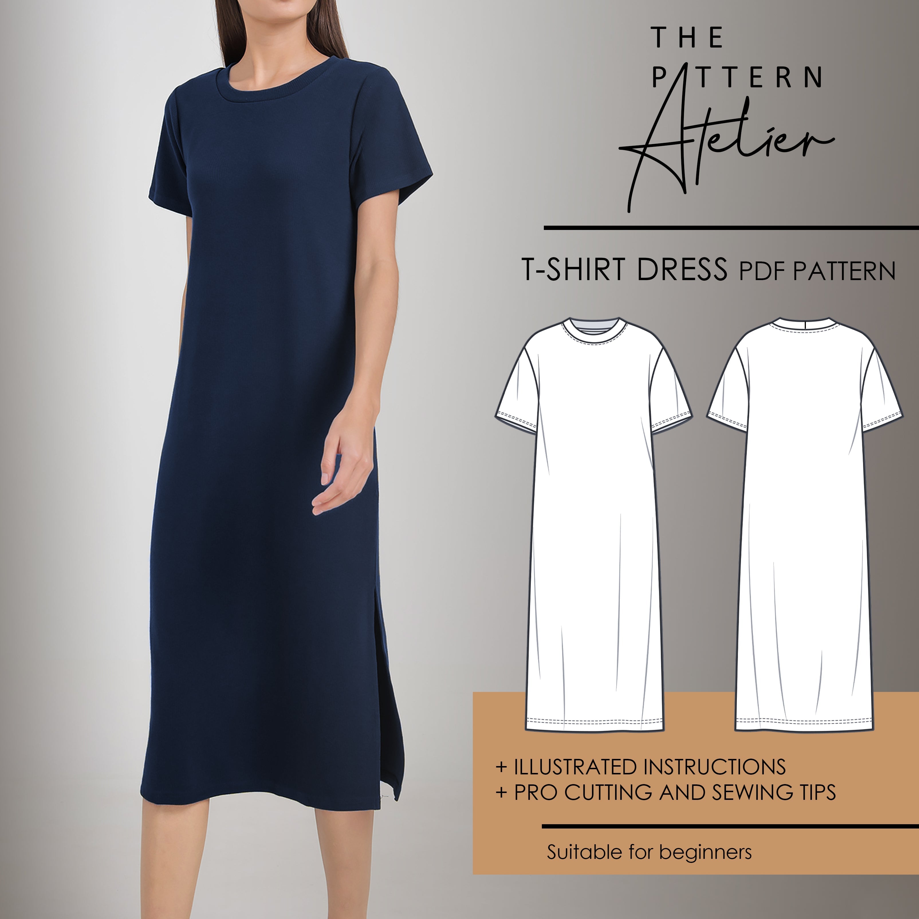 Basic Midi T-Shirt Dress PDF digital sewing pattern cover image
