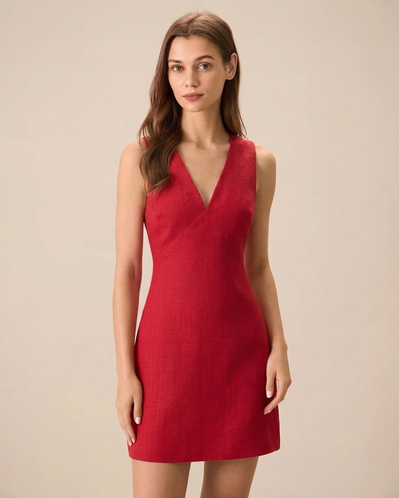 The Red V Neck Solid Mini Dress Dresses - RIHOAS