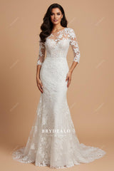 three-quarter sleeves lace mermaid wedding dress