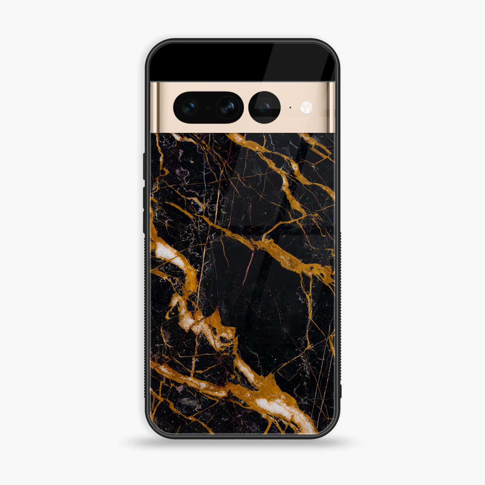 Google Pixel 7 Pro - Golden Black Marble - Premium Metal Printed soft Bumper Shock Proof Case