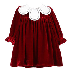 Sophie & Lucas Girls Velvet Christmas Dress with White Petal Collar - Red by Sophie & Lucas