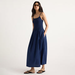 Arya | Venus Smocked Organic Cotton Midi Dress in Size Small