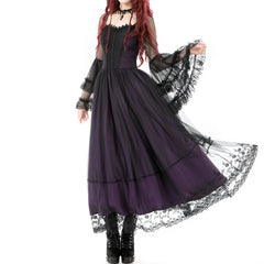 Vestido Largo Gótico Morado | Mangas de Campana - Crazyinlove