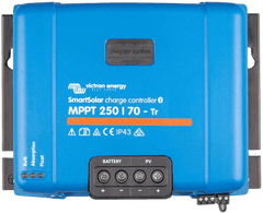 Front view of Victron SmartSolar MPPT 250/70-Tr charge controller showing terminals and status LEDs