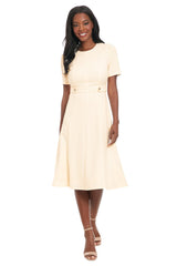 Quill - Cream Below the Knee Fit & Flare Dress
