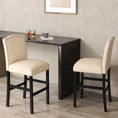 Costway Set of 2 Wooden Bar Height Chair with Rubber Wood Legs-Beige