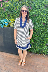Try It Today Striped Navy and Off White Dress - Lyla's: Clothing & Gifts - Plano & Rockwall Texas Boutique