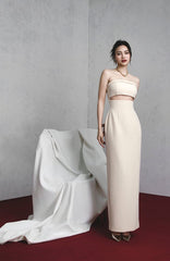 Elegant simple Luxury belly cut ut midi evening cocktail dress - Darla