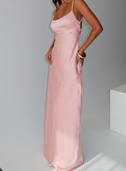 side view of model wearing Princess Polly Ravia Maxi Dress Pink Scoop Neck