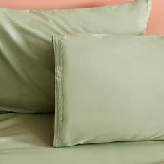 Karaca Home Alia, Doppelbett-Piqueset mit Spitze Salbeigrün aus 100 % Baumwolle