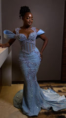 Sparkly Rhinestones Blue Mermaid Long Prom Dress Evening Dress      fg7114