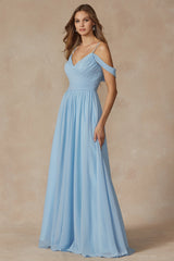 Cold Shoulder Chiffon Maxi Dress – Spaghetti Strap Off Shoulder Gown for Bridesmaids & Formal Events