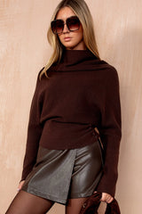 Delaney Chocolate Rib Knit High Neck Jumper