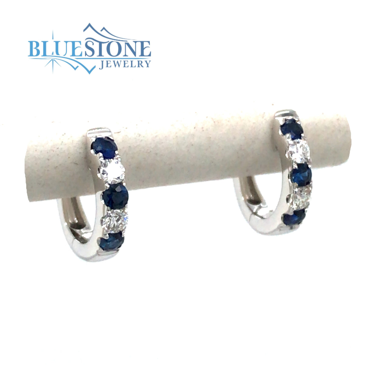 14 Karat White Gold Huggy Earrings with 6 Round Natural Sapphires at 0