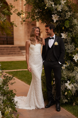 Ivory Mermaid Wedding Dress with Spaghetti Straps – Beaded Cowl Back Wedding Gown with Train Plus Size