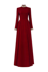 TURTLENECK COLLAR PLEATED WAIST VELVET GOWN - CULT MIA