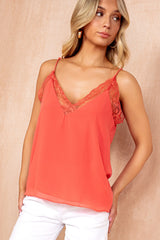 Oakley Coral Chiffon Lace Tie Shoulder Top