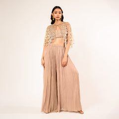 Beige Crop Top & Georgette Crushed Sharara