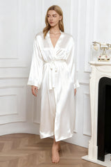 Long Silk Robe – White Dressing Gown