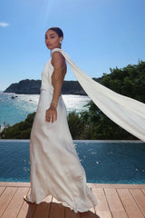 LONG WHITE DRESS WITH CAPE