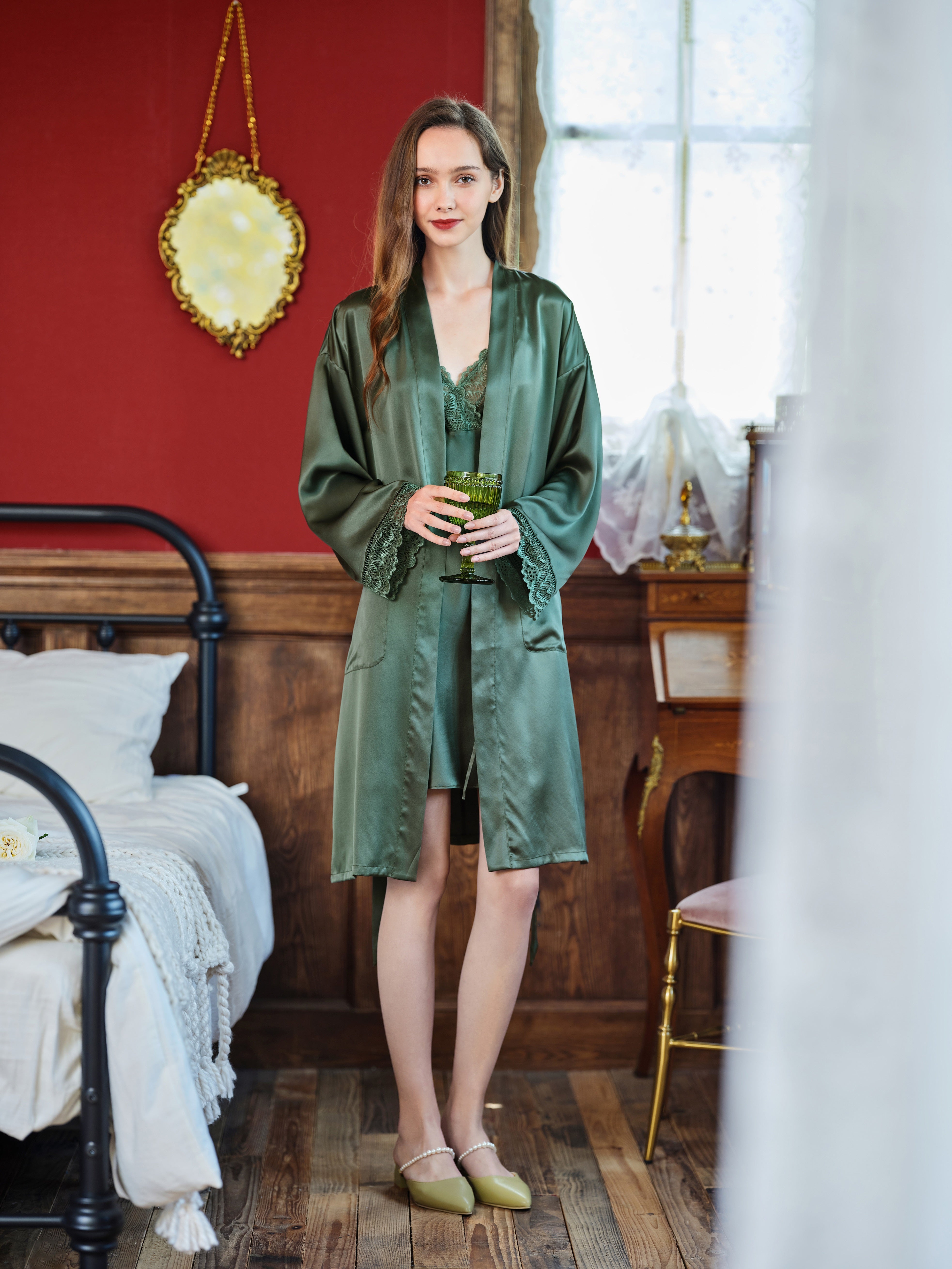 Silk Lace Robe Vintage Dark Green (Robe only)