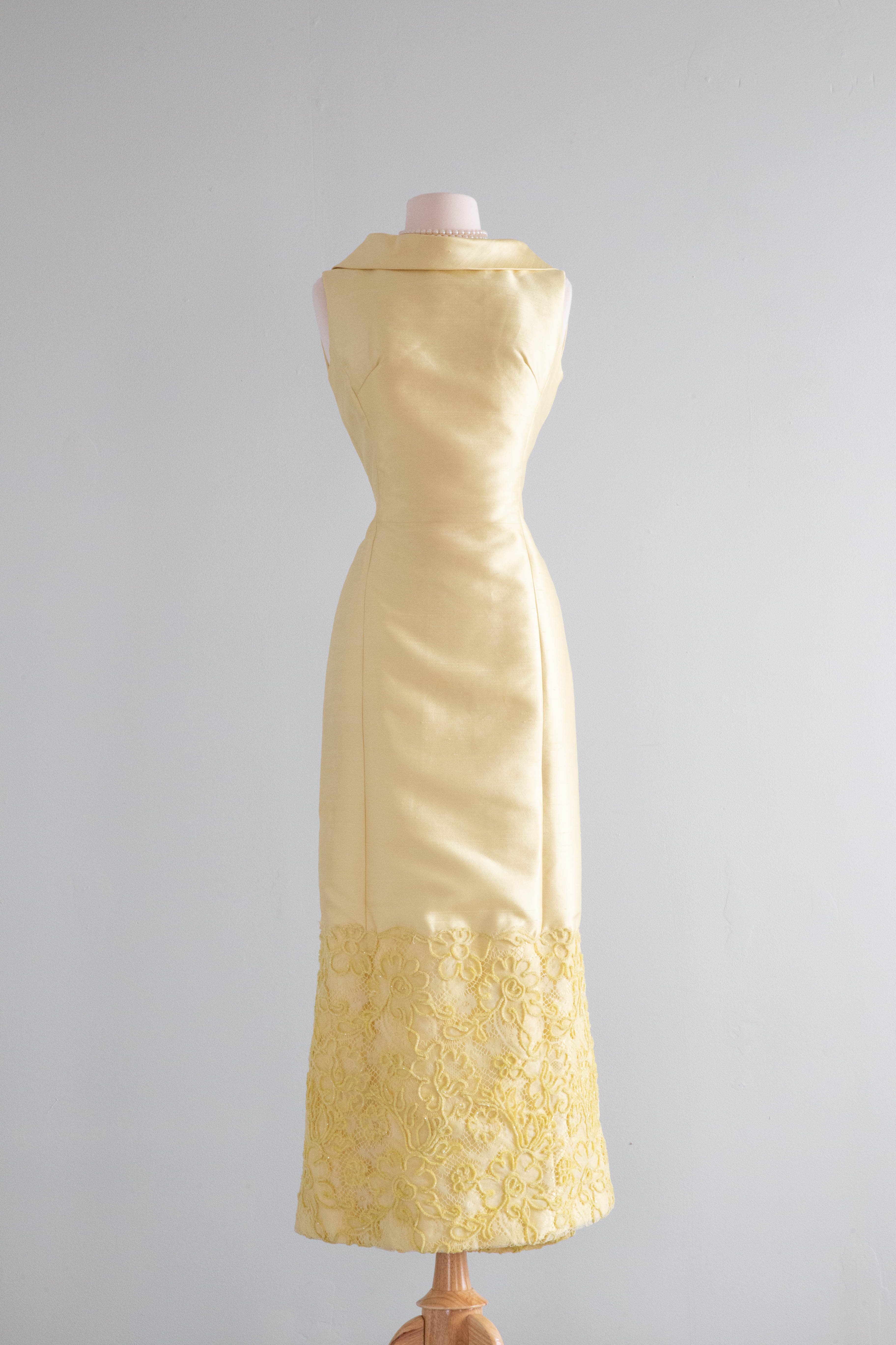Fabulous 1960's Butter Yellow Silk Evening Gown With Mermaid Hem / Medium