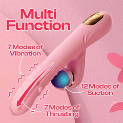 Pink Indulge - Thrusting Dual Vibrator with Suction - Frisky Business Adult Sex Toys Shop