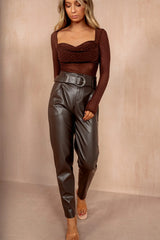 India Chocolate Leather Look Paperbag Trousers