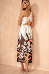 Dolly Cream Satin Butterfly Print Dress