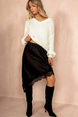 Imani Black Satin Lace Asymmetric Skirt